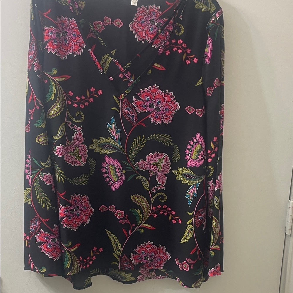 Spense Black Shirt with Pink and Green Floral Design